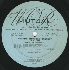 78 happy birthday canada on mutual 1957 label