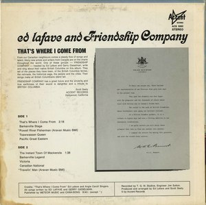 Ed lafave and friendship company   thats where i come from back
