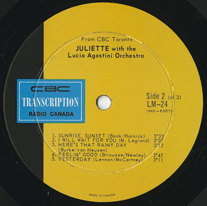 Juliette with the lucio agostini orchestra cbc lm 24 1968 label 02