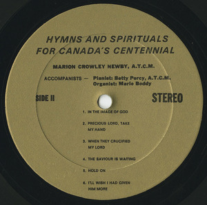 Marion crowley newby   hymns   spirituals for canada's centennial label 02