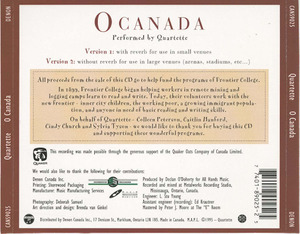 Cd quartette o canada inlay back