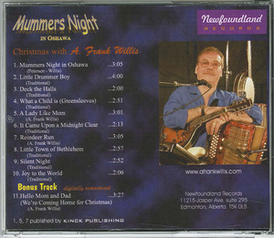 Cd a frank willis mummers night in oshawa jewel back