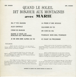Marie king   quand le soleil dit bonjour aux montagnes back