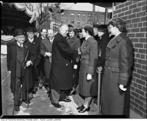 Ontario premier leslie m. frost and ttc staff at official opening of yonge street subway march 30th  1954