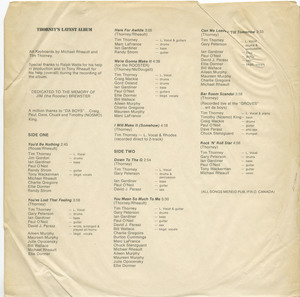 Tim thorney   thorney's latest album single sided insert