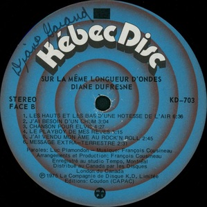 Dufresne diane sur la m%c3%aame longueur d'ondes 1975 disque face b