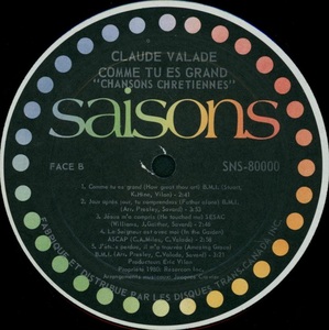 Valade claude comme tu es grand 1979 disque face b