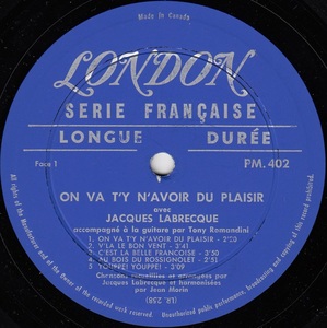 Labrecque jacques on va t'y n'avoir du plaisir mono 1961 disque face 1