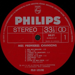 Leclerc f%c3%a9lix mes premi%c3%a8res chansons st%c3%a9r%c3%a9o 1964 disque face 1
