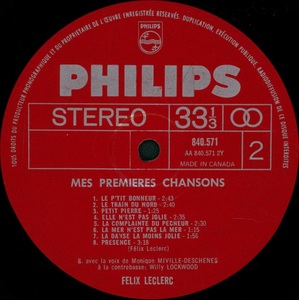 Leclerc f%c3%a9lix mes premi%c3%a8res chansons st%c3%a9r%c3%a9o 1964 disque face 2