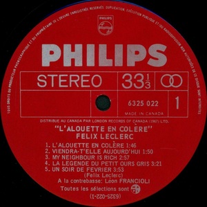 Leclerc f%c3%a9lix l'alouette en col%c3%a8re 1973 disque face 1a
