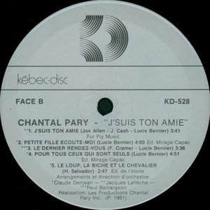 Pary chantal j'suis ton amie 1981 disque face bb