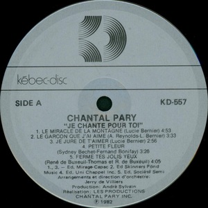 Pary chantal je chante pour toi 1982 disque face ai