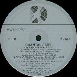 Pary chantal je chante pour toi 1982 disque face bi