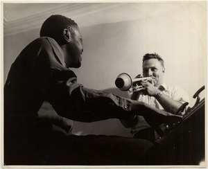 Johnny holmes and oscar peterson rehearsing at the holmes apartment