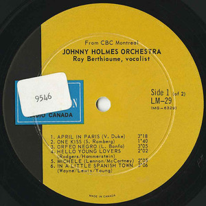 Johnny holmes orchestra ray berthiaume vocals cbc lm 29 label 01