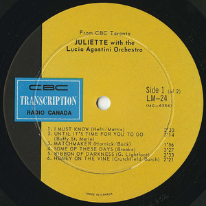 Juliette with the lucio agostini orchestra cbc lm 24 1968 label 01