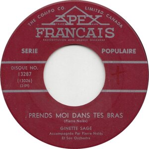 Ginette Sage Prends Moi Dans Tes Bras b/w  Hey Paula Ginette Sage et Donald Lautrec 