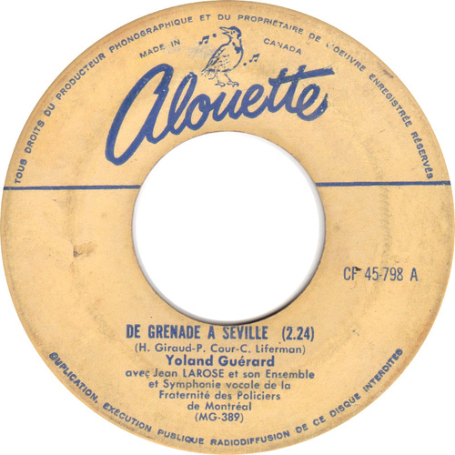  De Grenade A Seville b/w Y' Avait Fanny Qui Chantait