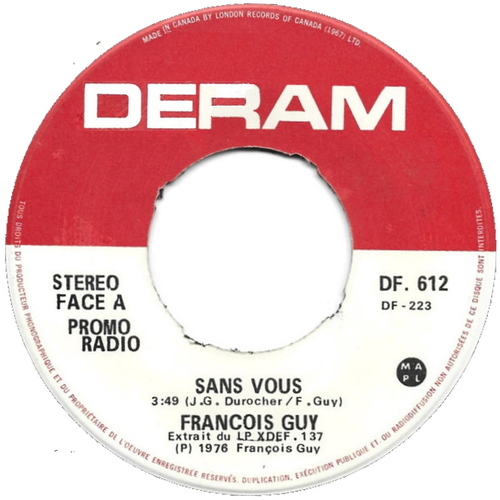 Sans Vous (Jean-Guy Durocher) b/w Grenouillardise (Guy François)