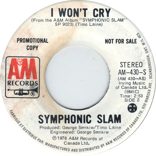 I Won't Cry b/w I Won't Cry (promo)