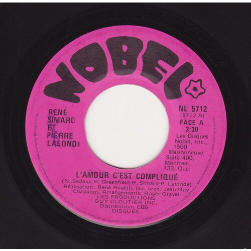 	René Simard, Pierre Lalonde L'Amour C'est Compliqué b/w L'amour C'est Compliqué (Instrumental)