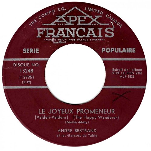 Le Joyeux Promeneur (Valderi-Valdera) (The Happy Wanderer) b/w La Vigne Au Vin